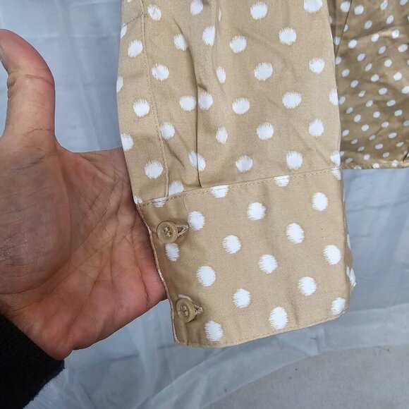 Lane Bryant Tan White Polka Dot Blouse Beaded Button-Down 16 - Picture 5 of 12